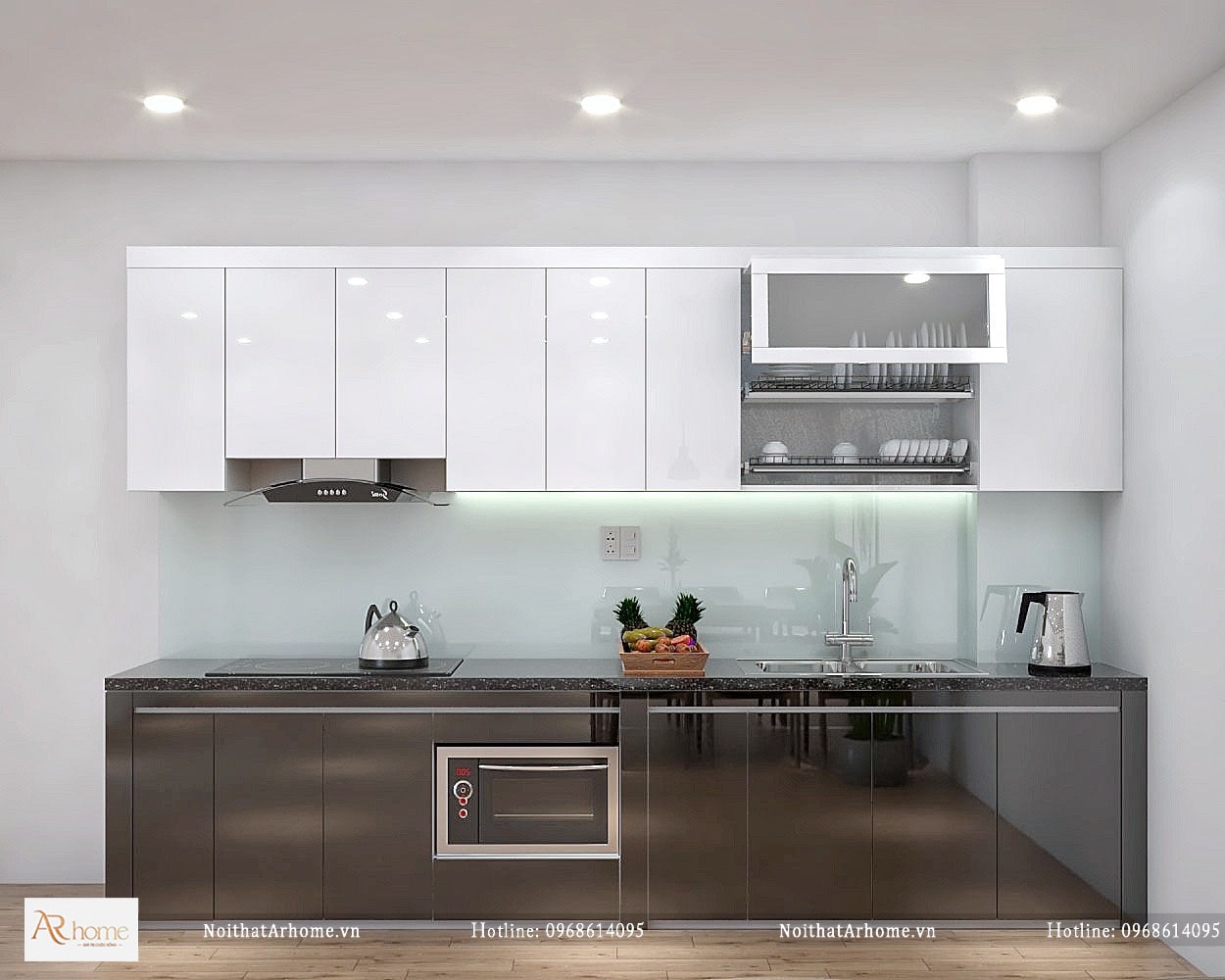 Mẫu tủ bếp gỗ chữ I đẹp cho nhà phố