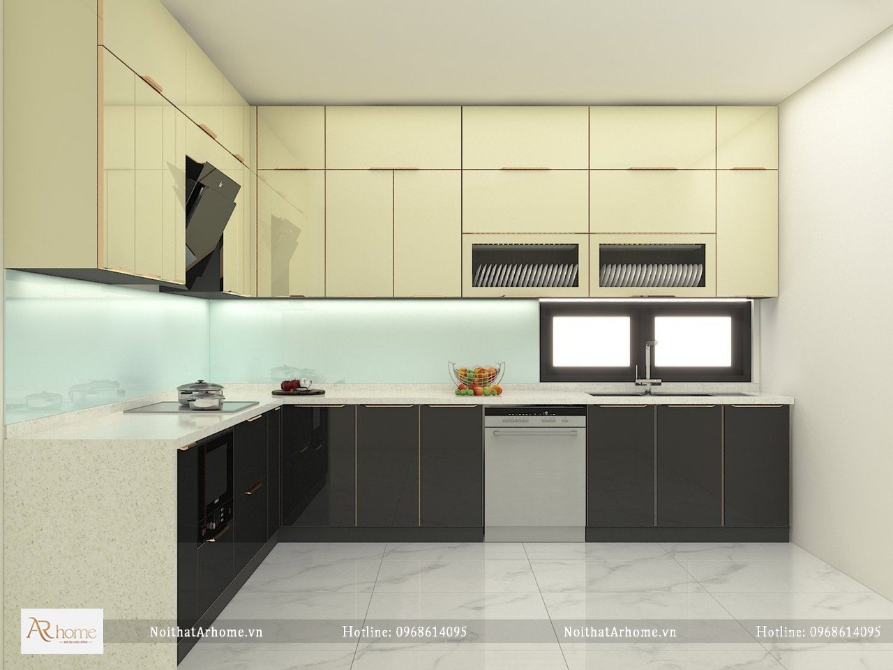 Tủ bếp inox chữ I có cửa sổ