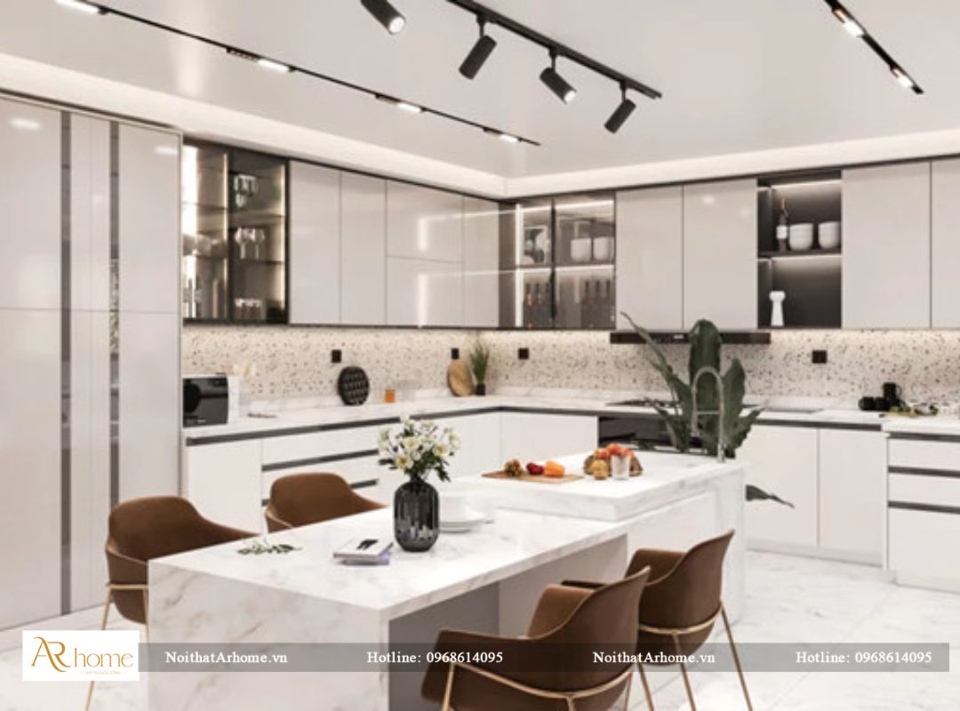 Tủ bếp thùng inox cánh Acrylic tinh tế và sắc sảo
