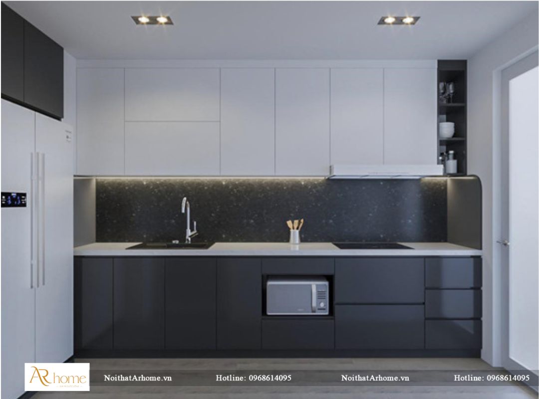 Tủ bếp inox cánh gỗ acrylic hiện đại