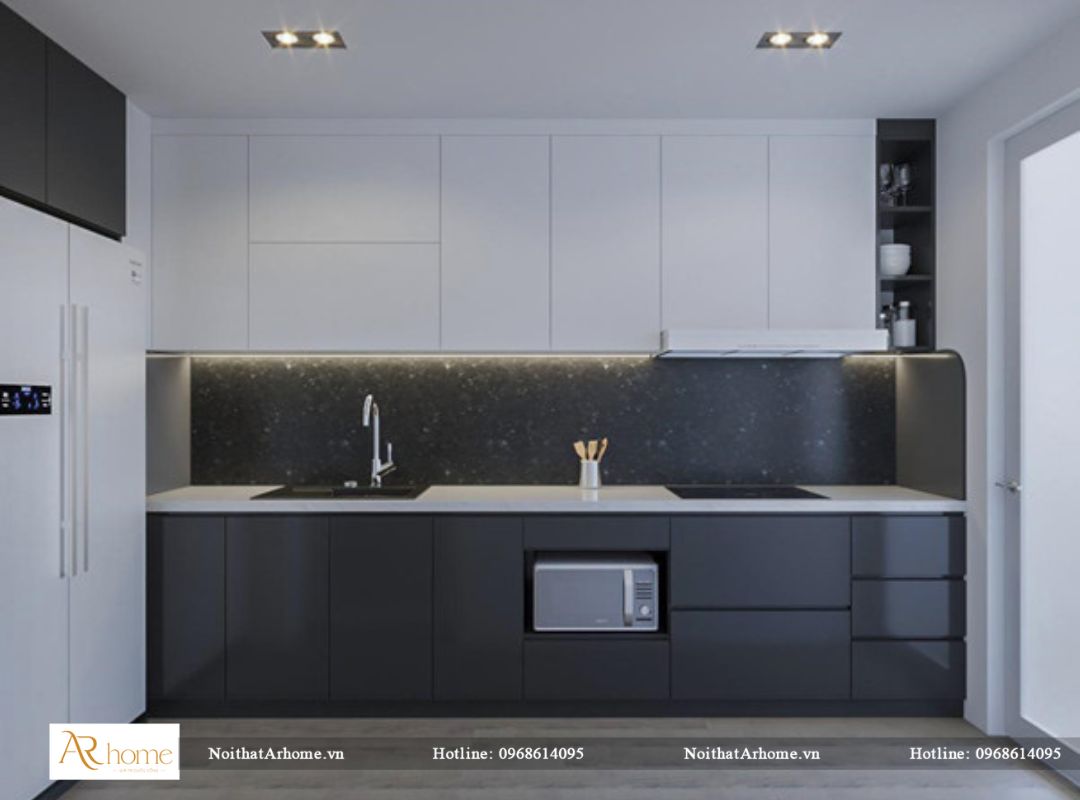 Mẫu tủ bếp inox đen chất liệu Acrylic cao cấp