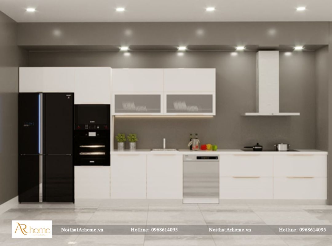 Tủ bếp khung inox cánh kiểu dáng chữ I