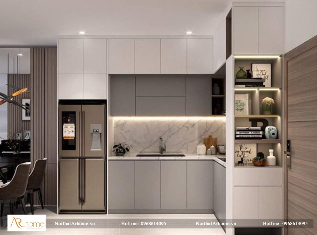 Tủ bếp thùng inox cánh Acrylic sự kết hợp nhẹ nhàng