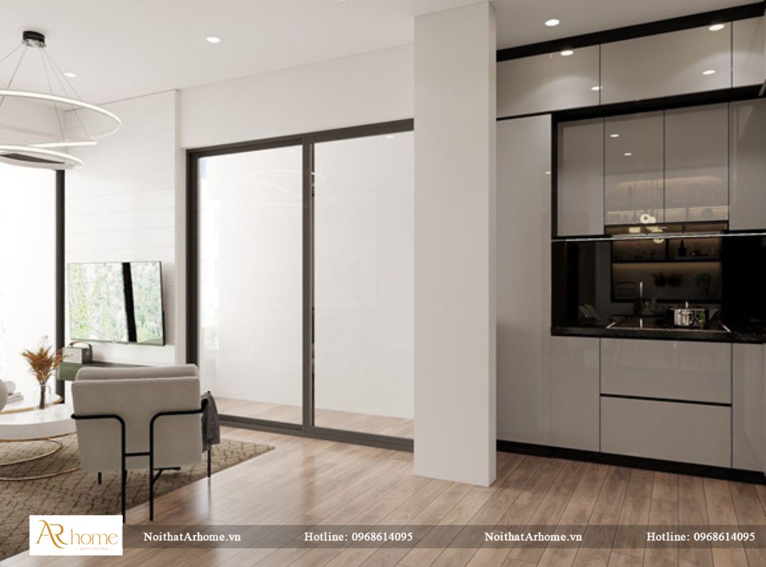 Mẫu tủ bếp nhựa Picomat cánh phủ Acrylic sang và đẹp