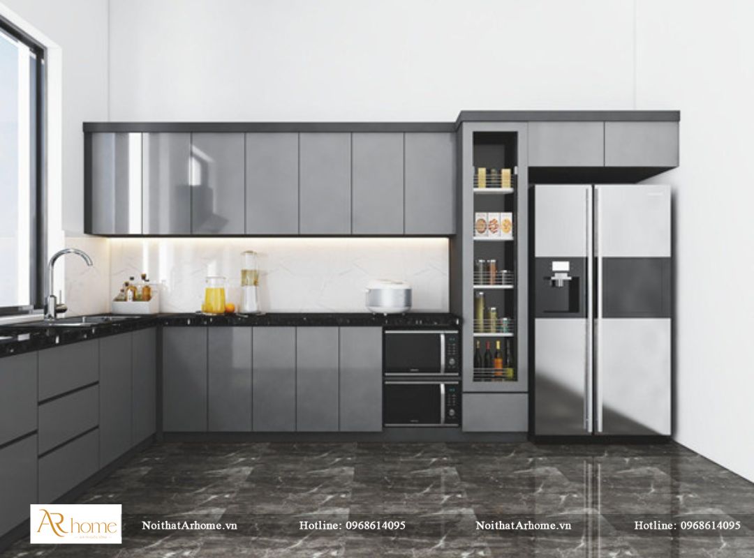 Tủ bếp inox cánh Acrylic chữ L