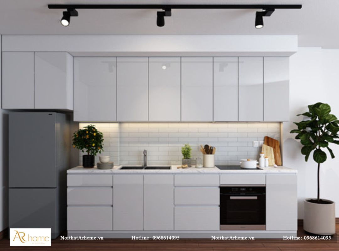 tủ bếp Picomat cánh phủ Acrylic màu sắc tươi sáng
