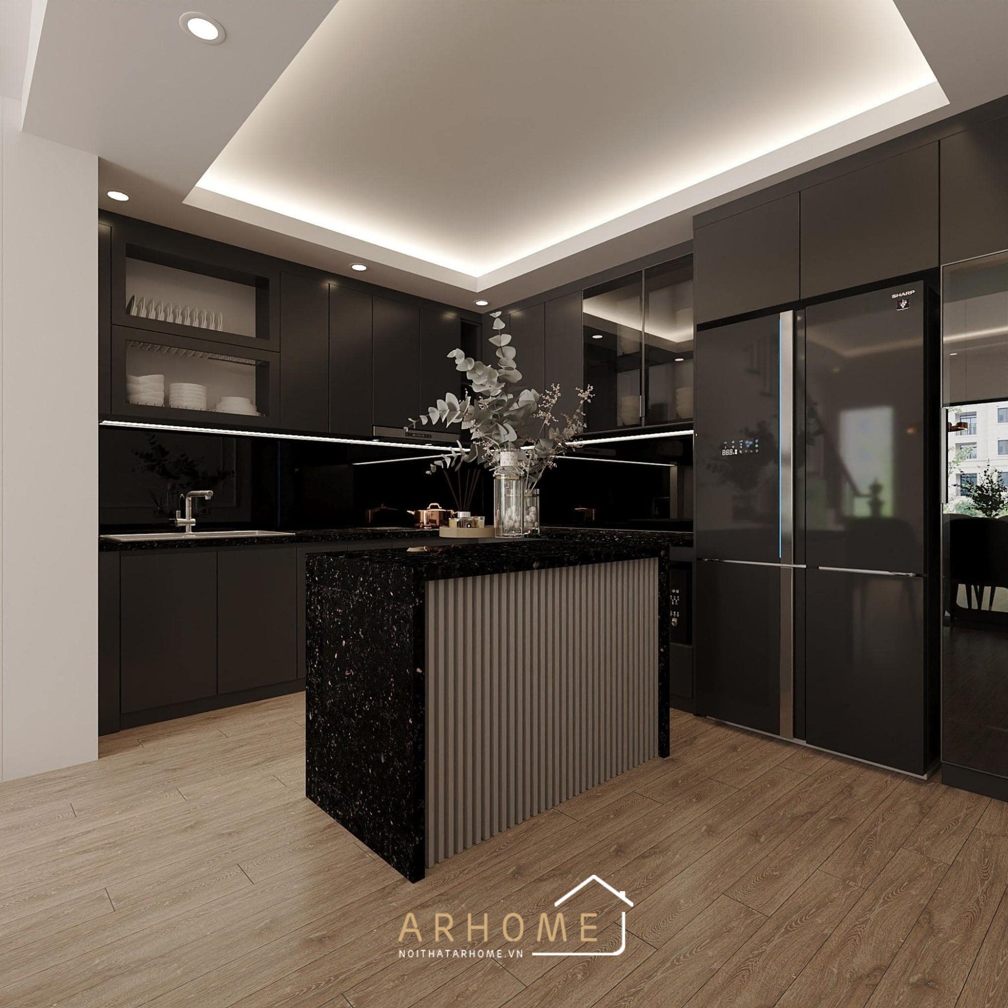 Các mẫu tủ bếp Melamine kết hợp bàn đảo