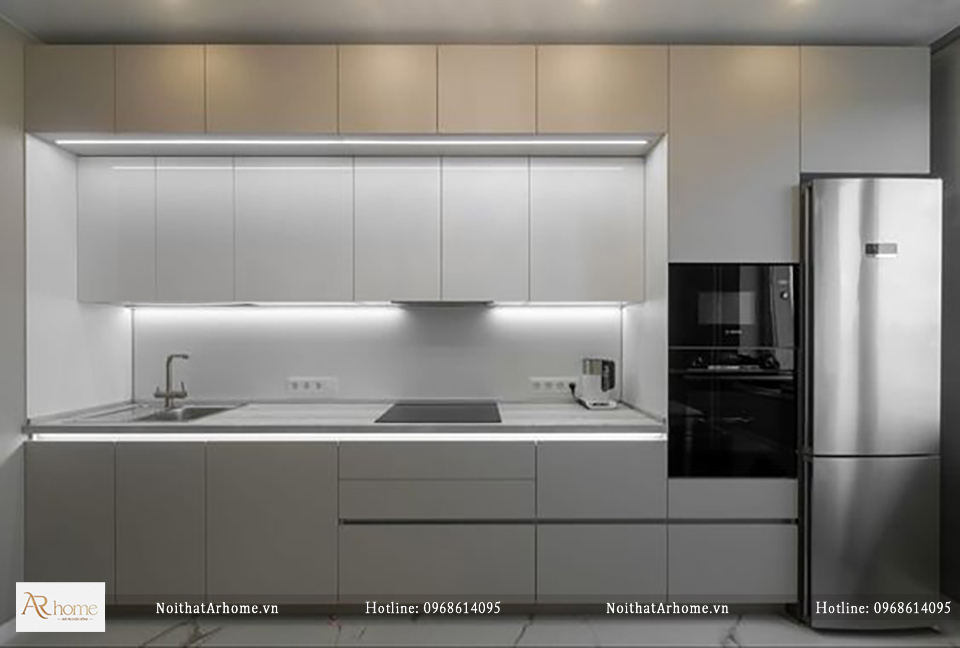 Mẫu tủ bếp màu xám phủ Acrylic đơn giản