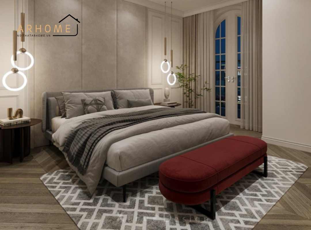 Giường ngủ bọc nỉ phong cách đương đại