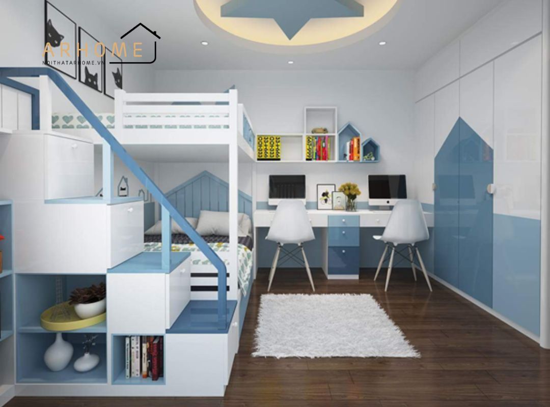 Giường ngủ 2 tầng giá rẻ cho bé trai thiết kế thông minh