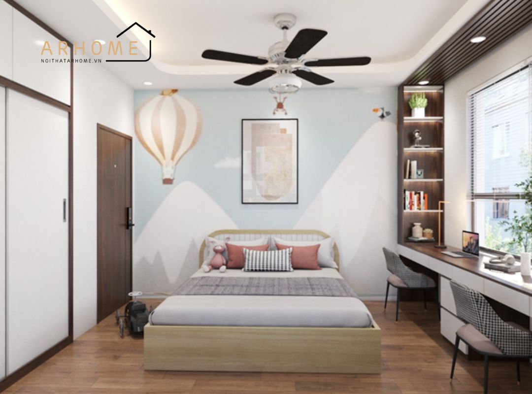 Giường ngủ giá rẻ tone màu vân gỗ sáng cho bé