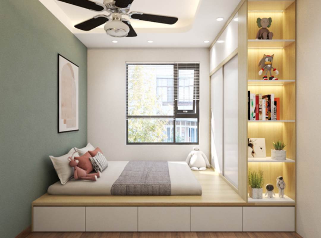 Giường ngủ gỗ công nghiệp có ngăn kéo cho bé gái