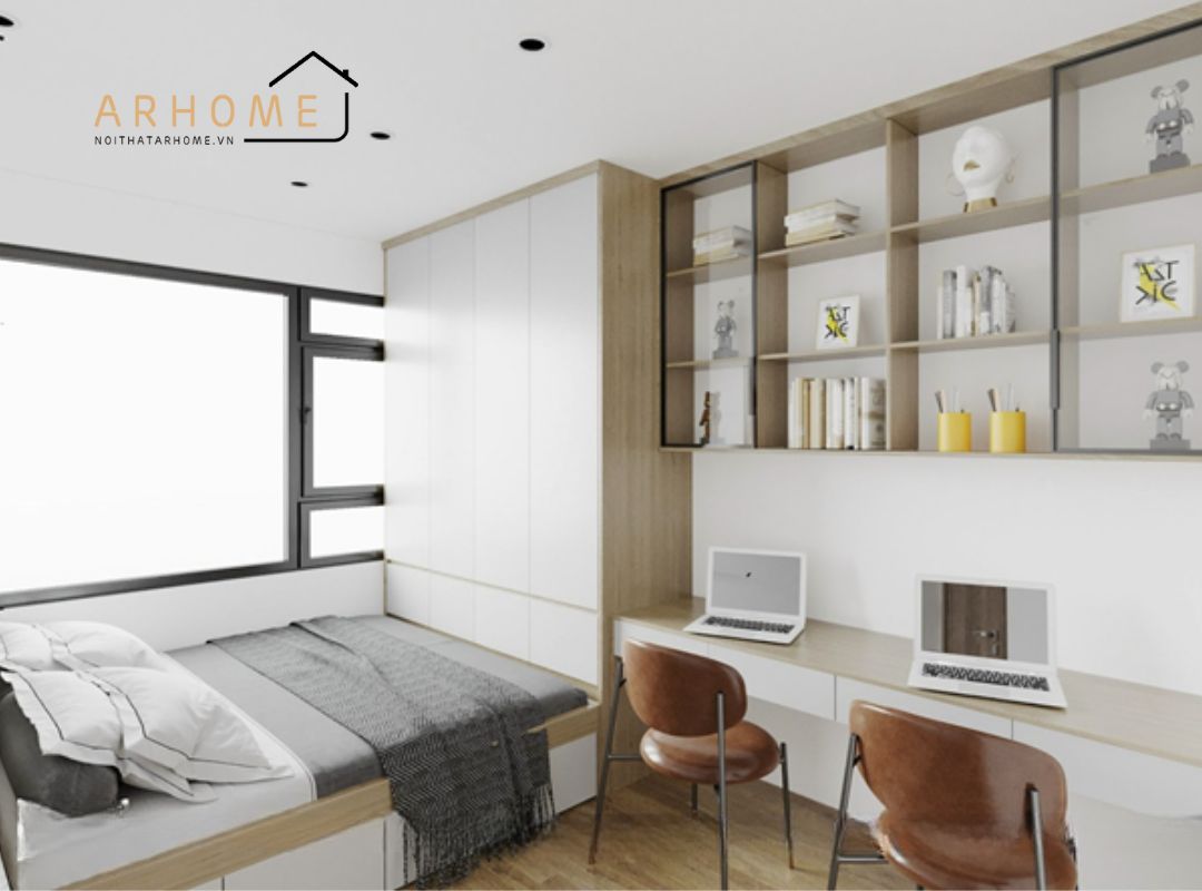 Giường ngủ kết hợp tủ quần áo liền giường tiết kiêm diện tích cho phòng nhỏ