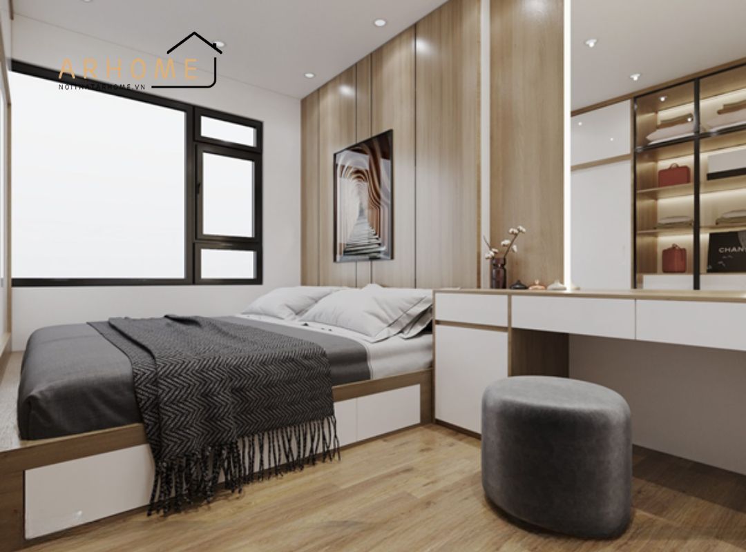 Giường ngủ liền bàn trang điểm gỗ công nghiệp