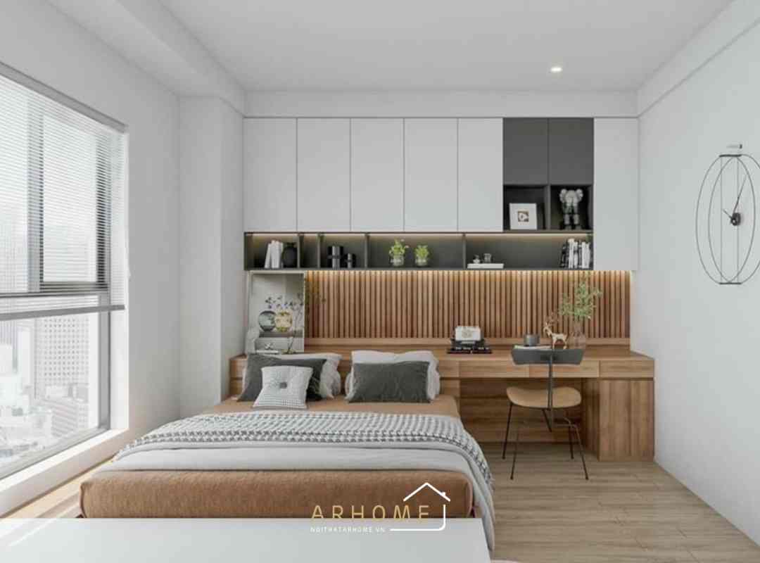 Giường ngủ gỗ melamine có tủ đầu giường