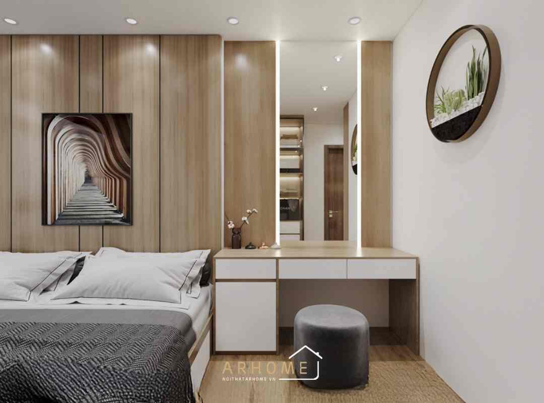 Giường ngủ gỗ melamine kết hợp bàn trang điểm