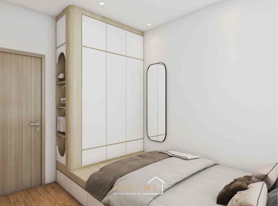 Giường ngủ gỗ melamine kết hợp tủ quần áo liền giường có ngăn kéo