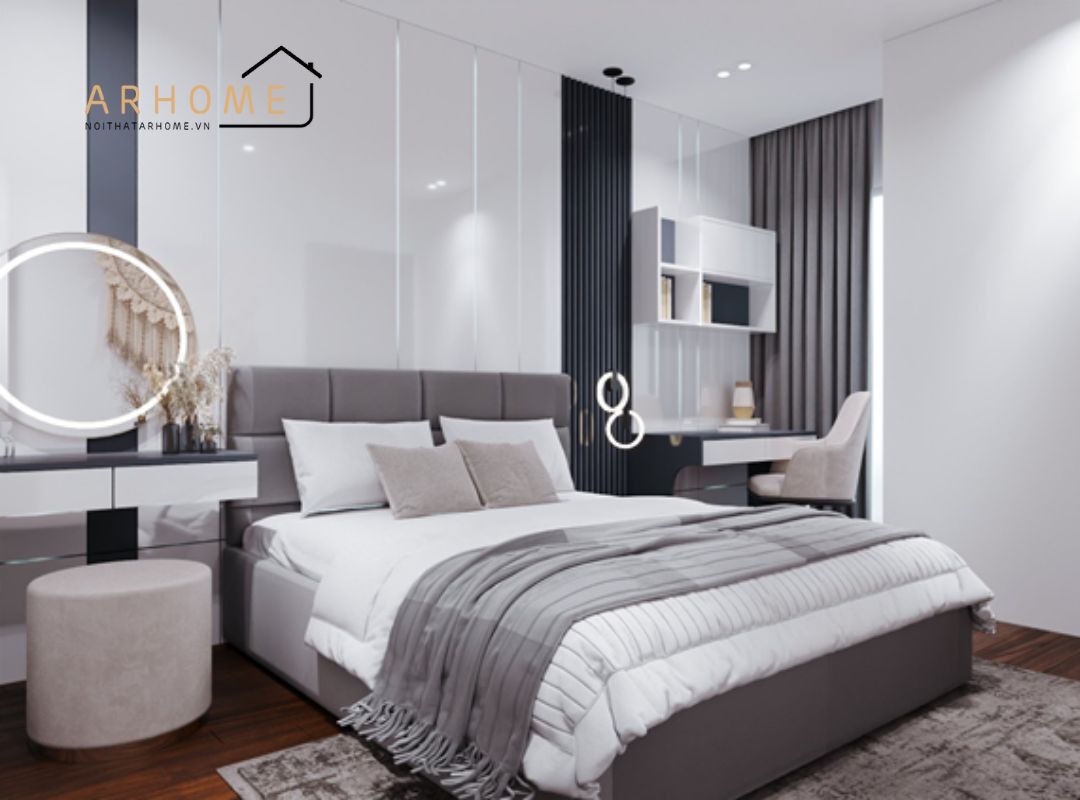 Giường ngủ phòng Master gỗ công nghiệp bọc nệm