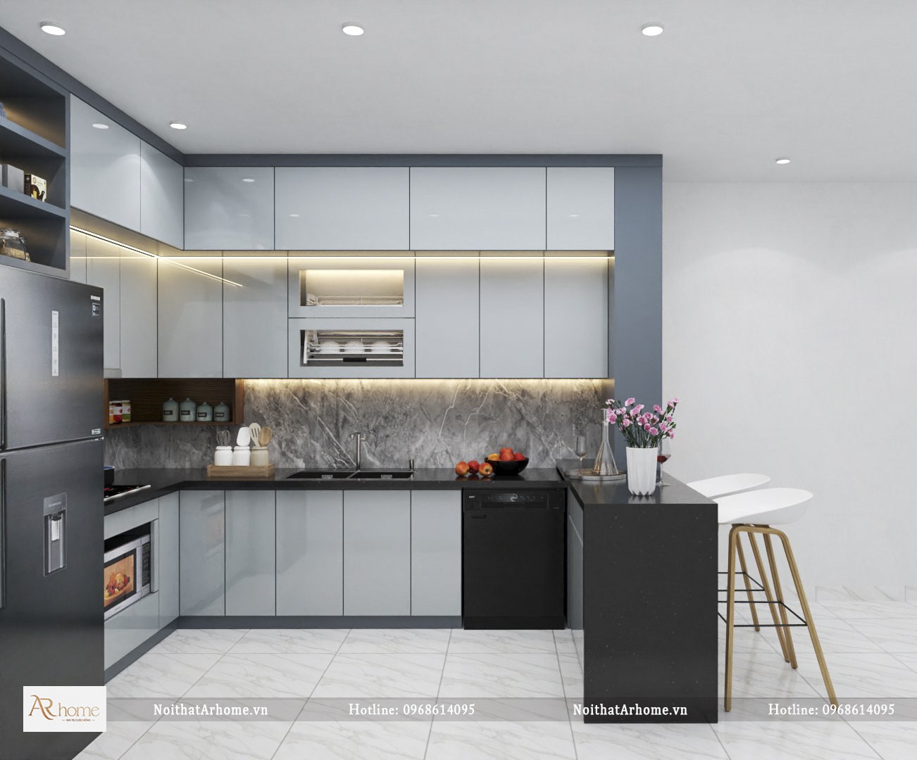 Kích thước tiêu chuẩn của tủ bếp hình chữ u