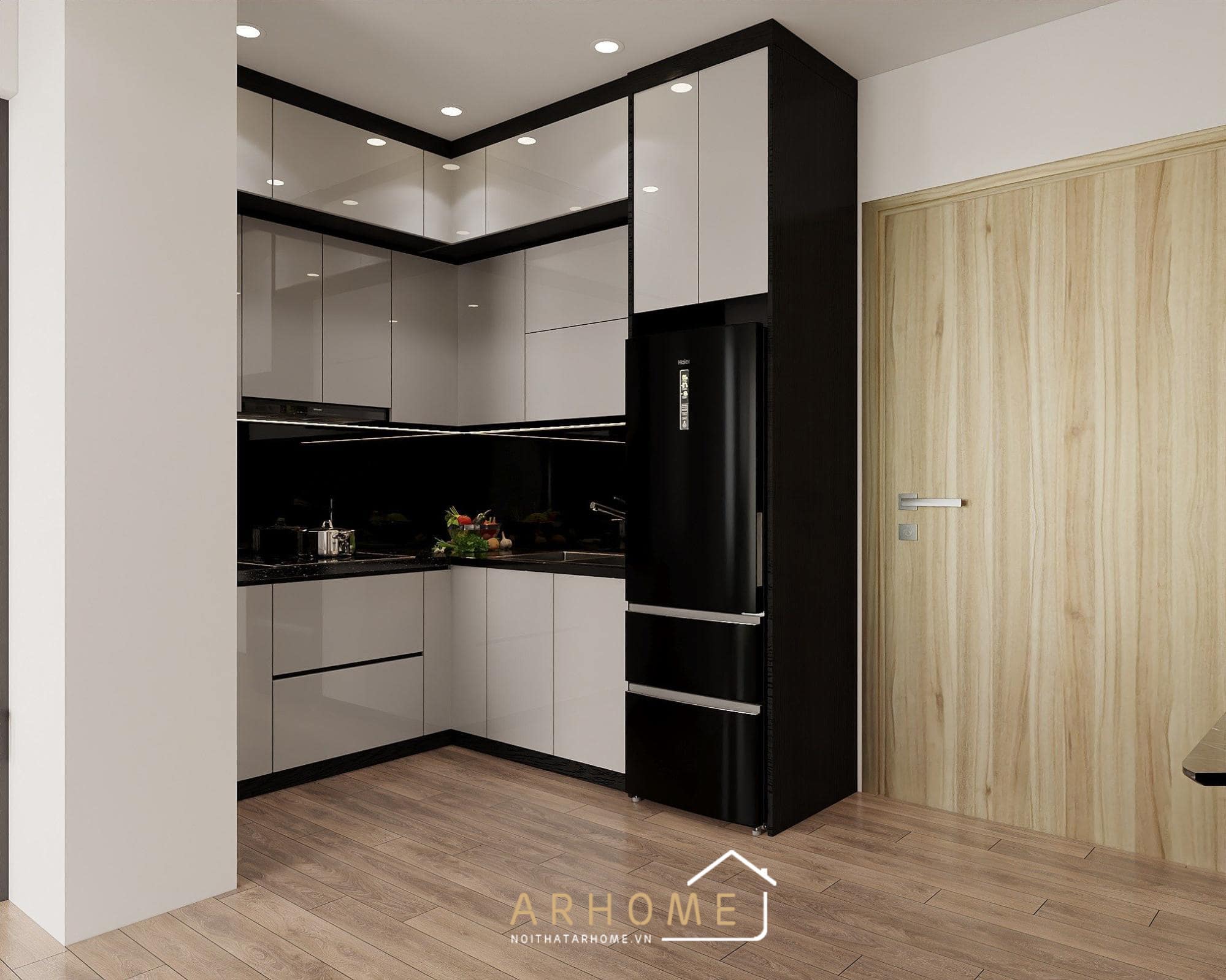 Lựa chọn tủ bếp chữ L cánh phủ Acrylic hiện đại