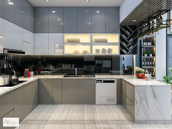 Tủ bếp acrylic đẹp tích hợp nhiều tính năng tiện ích