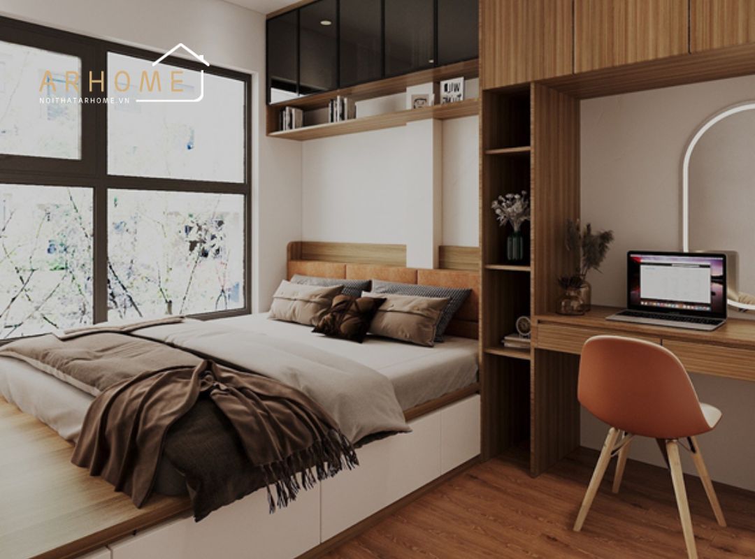 Mẫu giường ngủ gỗ công nghiệp bọc nỉ sang trọng
