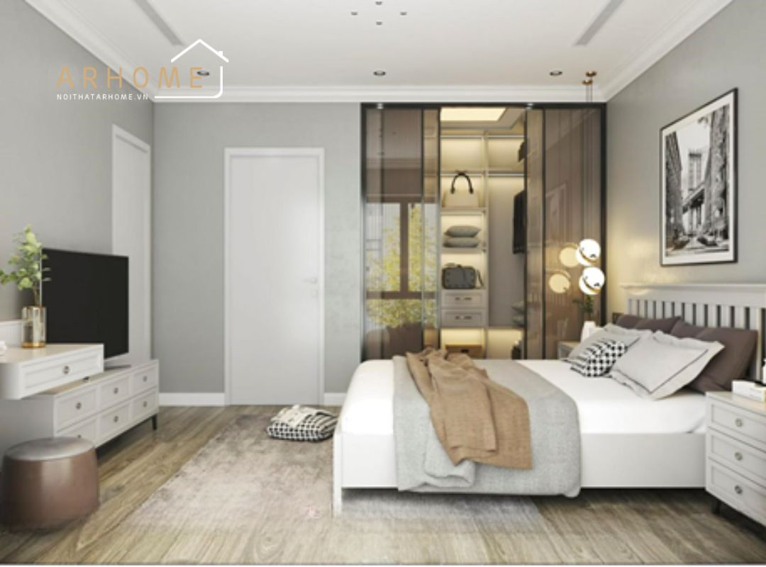 Mẫu giường gỗ công nghiệp màu trắng tươi sáng trẻ trung