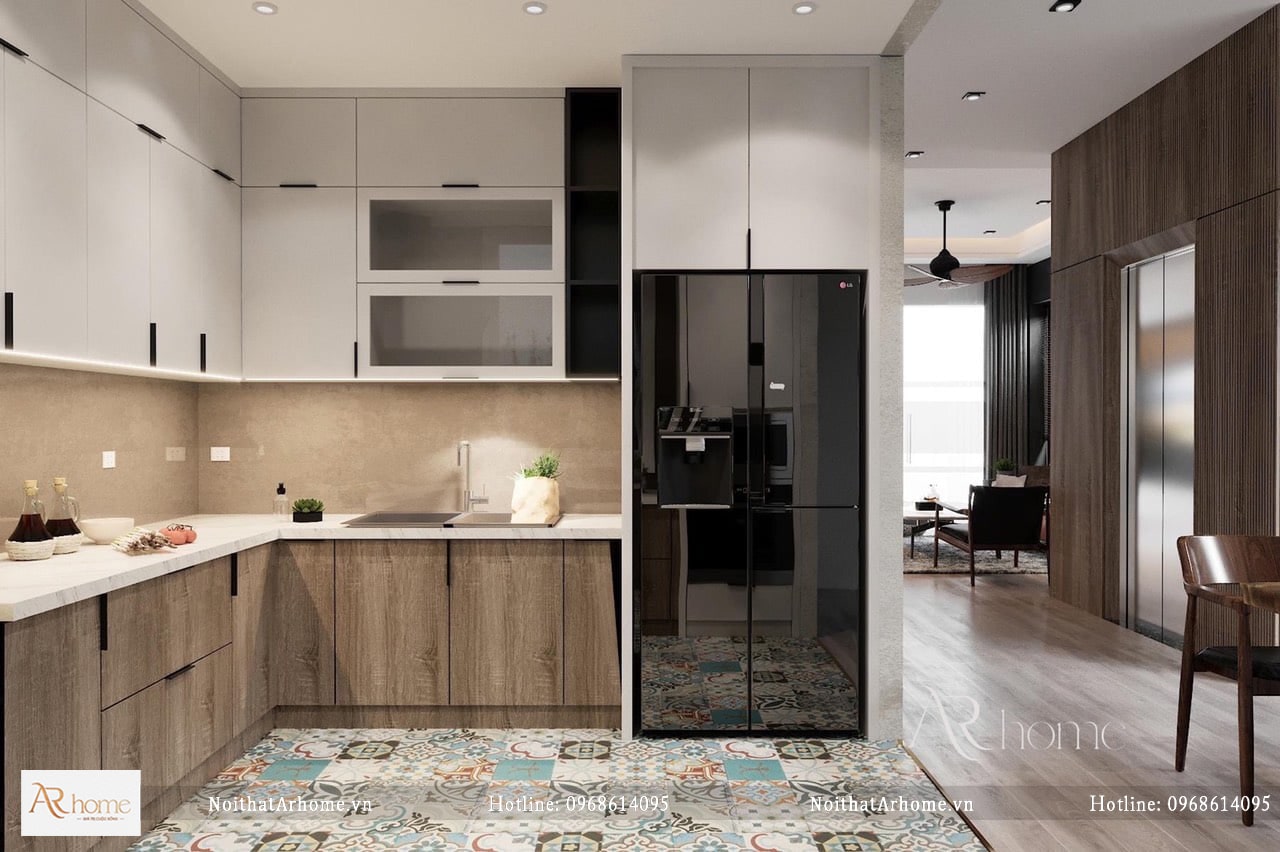 Thiết kế cánh tủ bếp acrylic màu nâu
