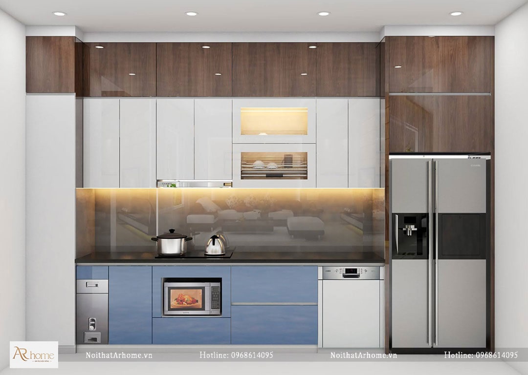 Tủ bếp acrylic được thiết kế kịch trần