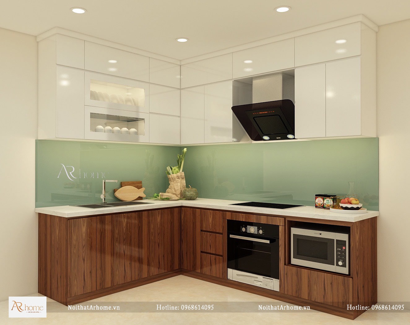 Mẫu tủ bếp cánh acrylic đẹp màu nâu