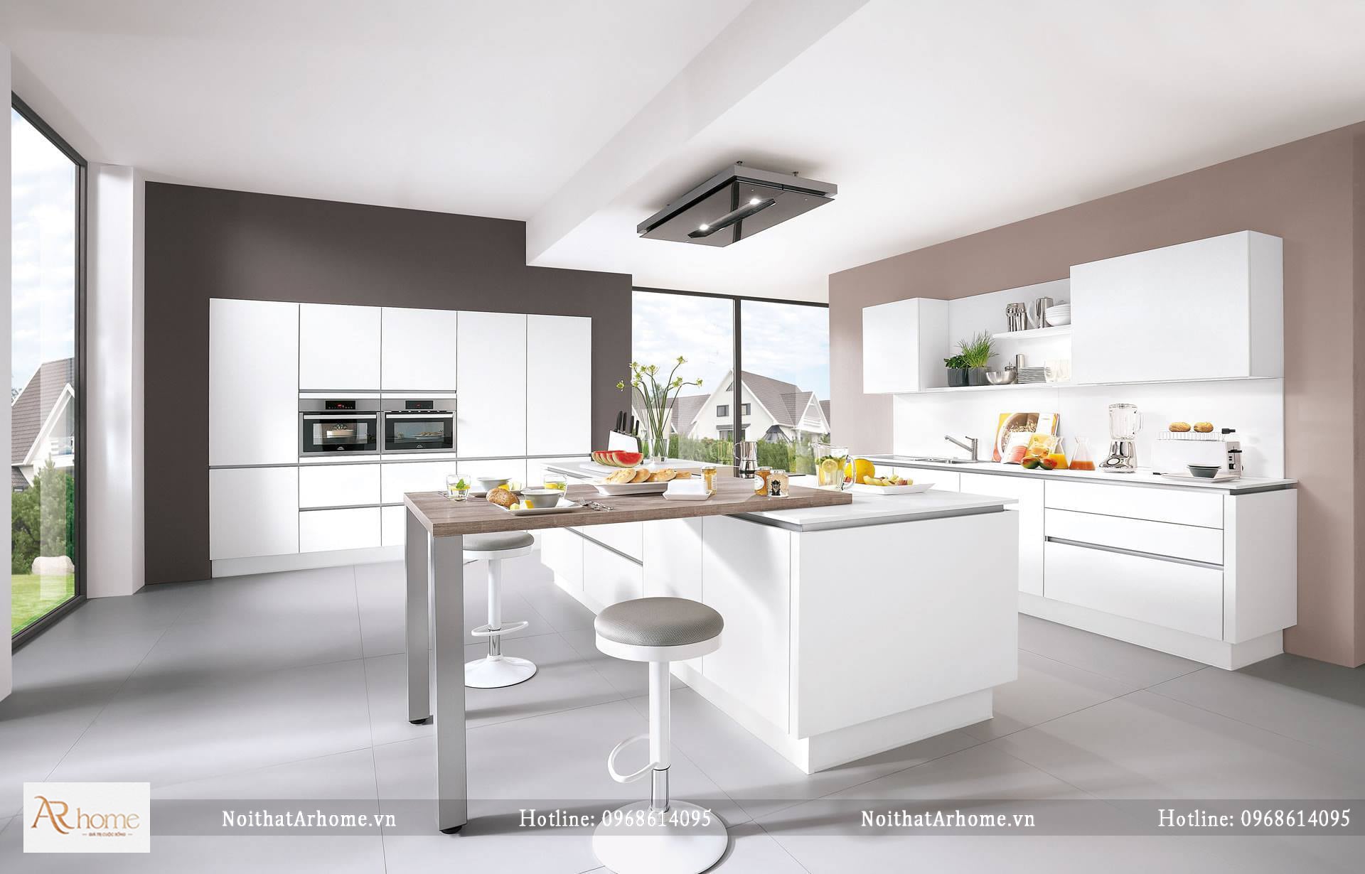 Tủ bếp nhựa cao cấp Acrylic có bàn đảo