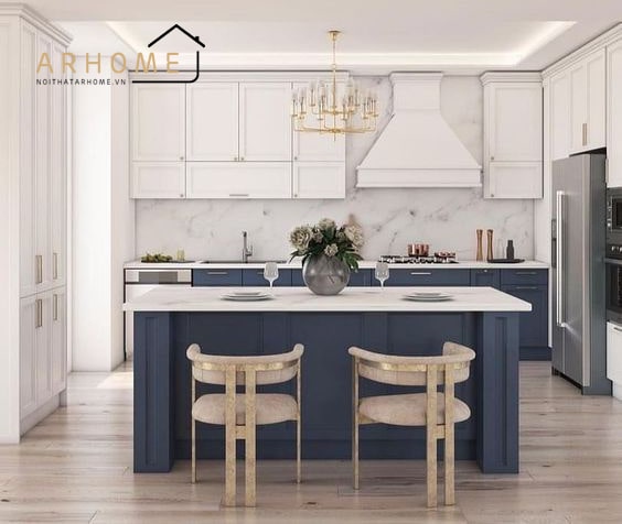 Mẫu tủ bếp chữ U đẹp nhất với phong cách tân cổ điển