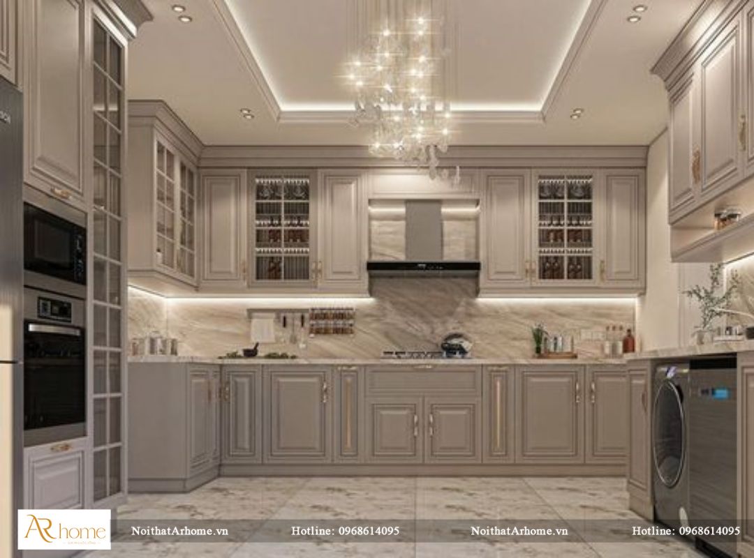 Tủ bếp gỗ tân cổ điển hình chữ U