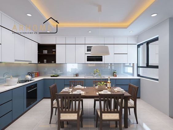 Mẫu tủ bếp hình chữ U thiết kế liền khối