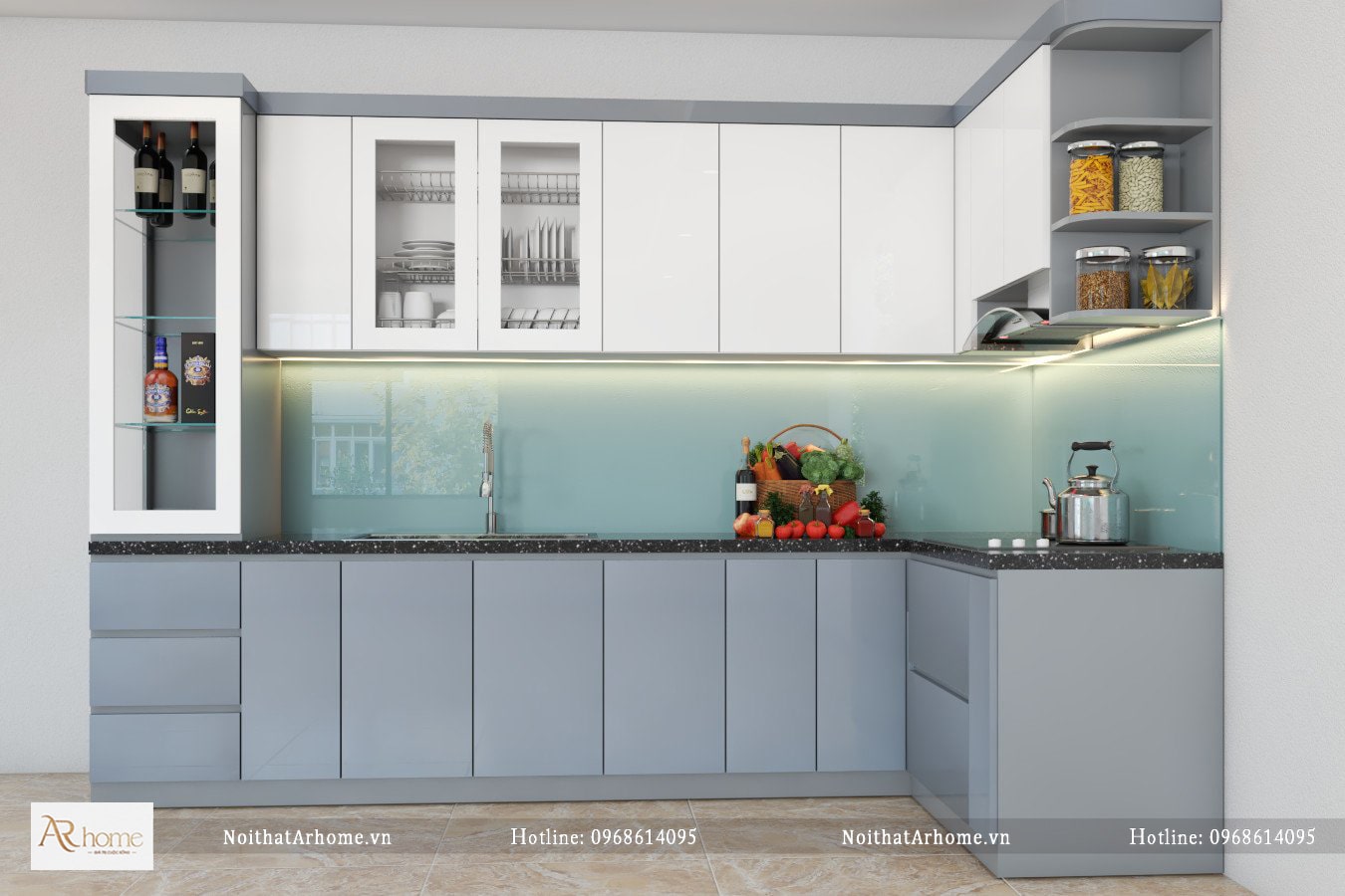 Tủ bếp nhựa cao cấp Acrylic tone màu sáng