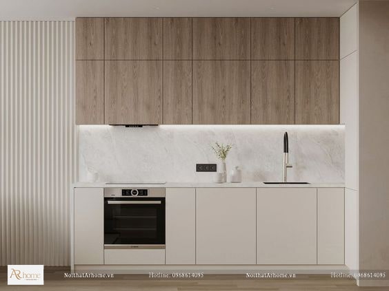 Tủ bếp nhựa kết hợp gỗ công nghiệp