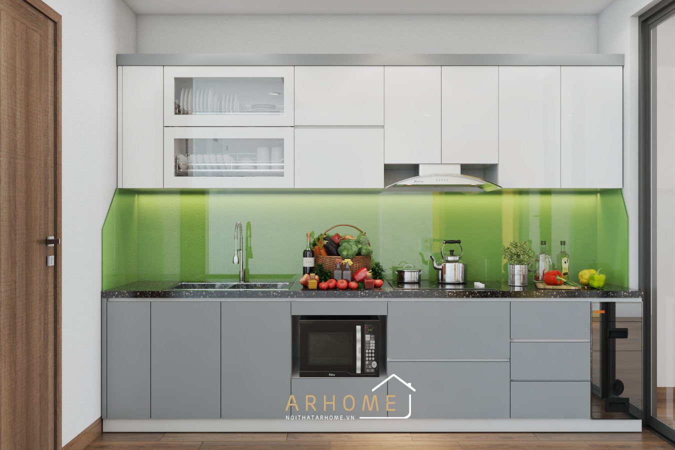 Mẫu tủ bếp phủ Acrylic bằng nhựa Picomat