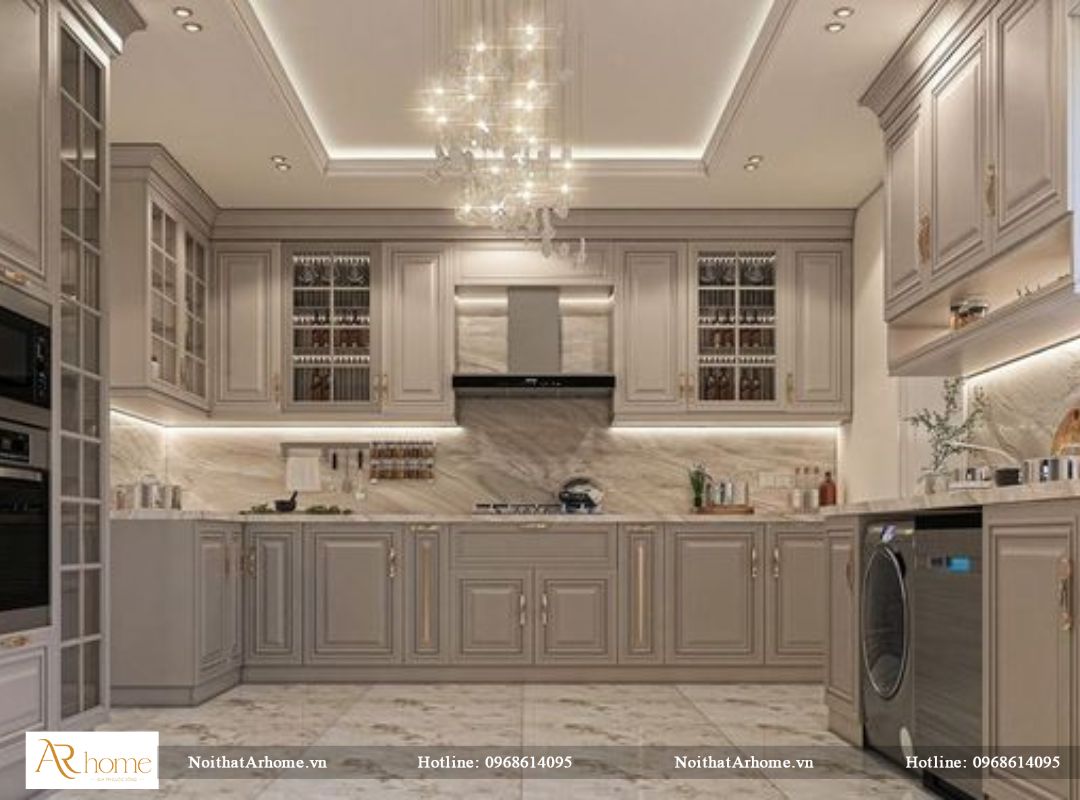 Tủ bếp tân cổ điển chữ U