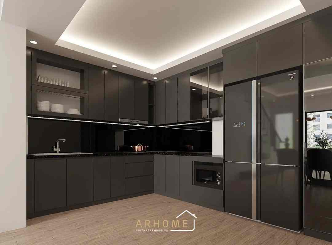 Mẫu tủ bếp thùng nhựa cánh Acrylic độc đáo, ấn tượng