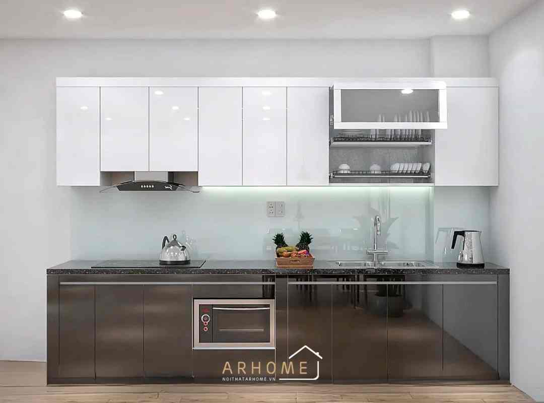 Mẫu tủ bếp thùng nhựa cánh Acrylic thiết kế hiện đại phù hợp mọi không gian