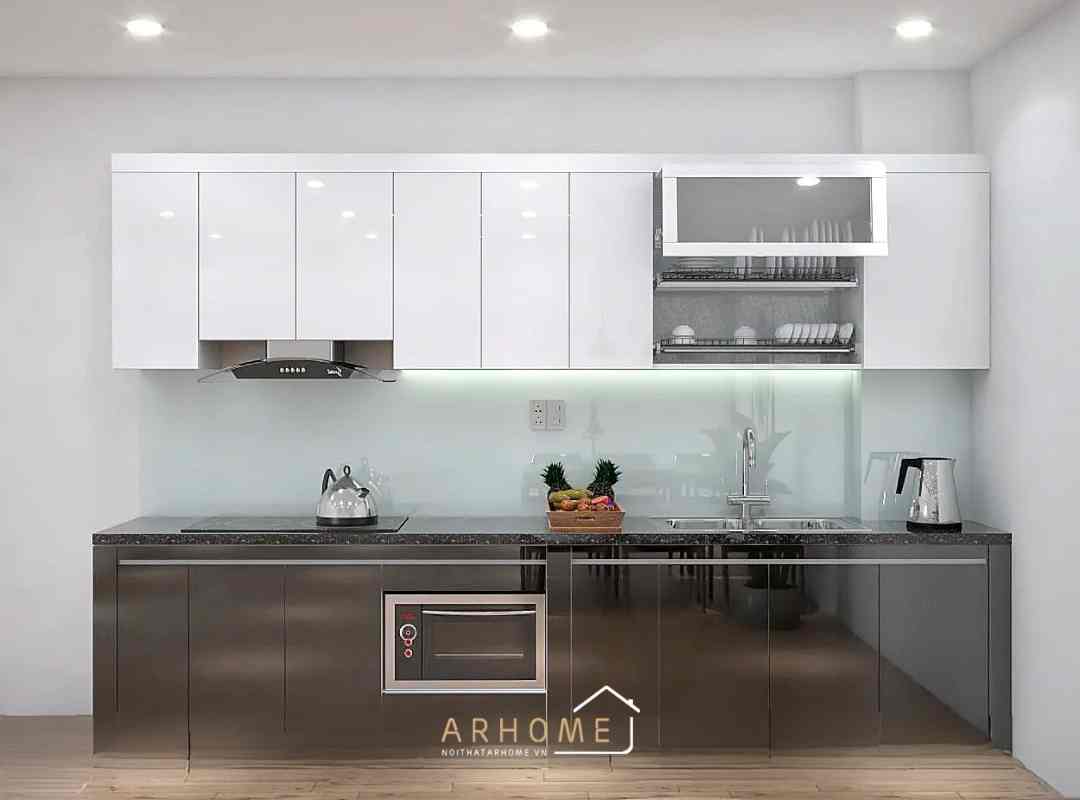 Mẫu tủ bếp thùng nhựa cánh acrylic màu trắng hiện đại