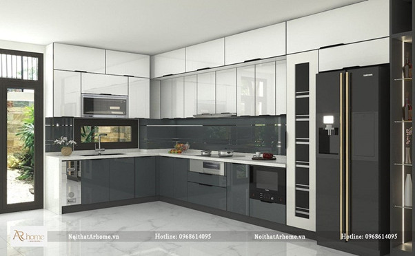 Mẫu tủ bếp inox chất liệu Acrylic cao cấp sang trọng