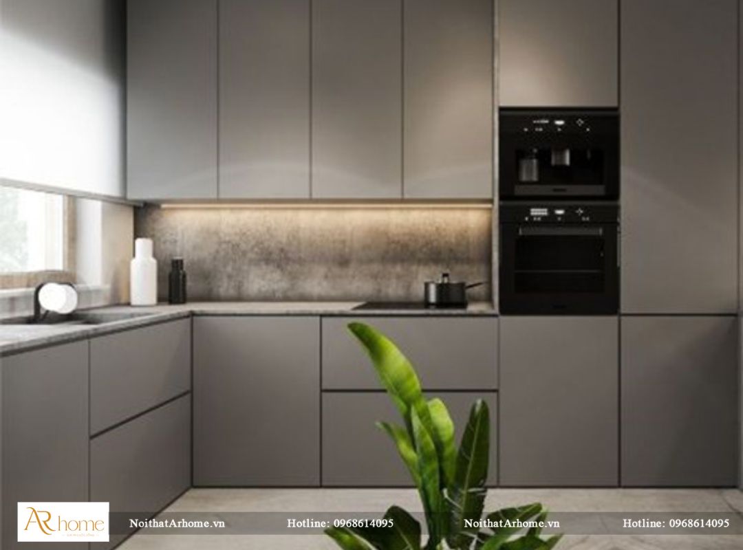 Mẫu tủ bếp nhựa picomat chữ I tone màu lạnh