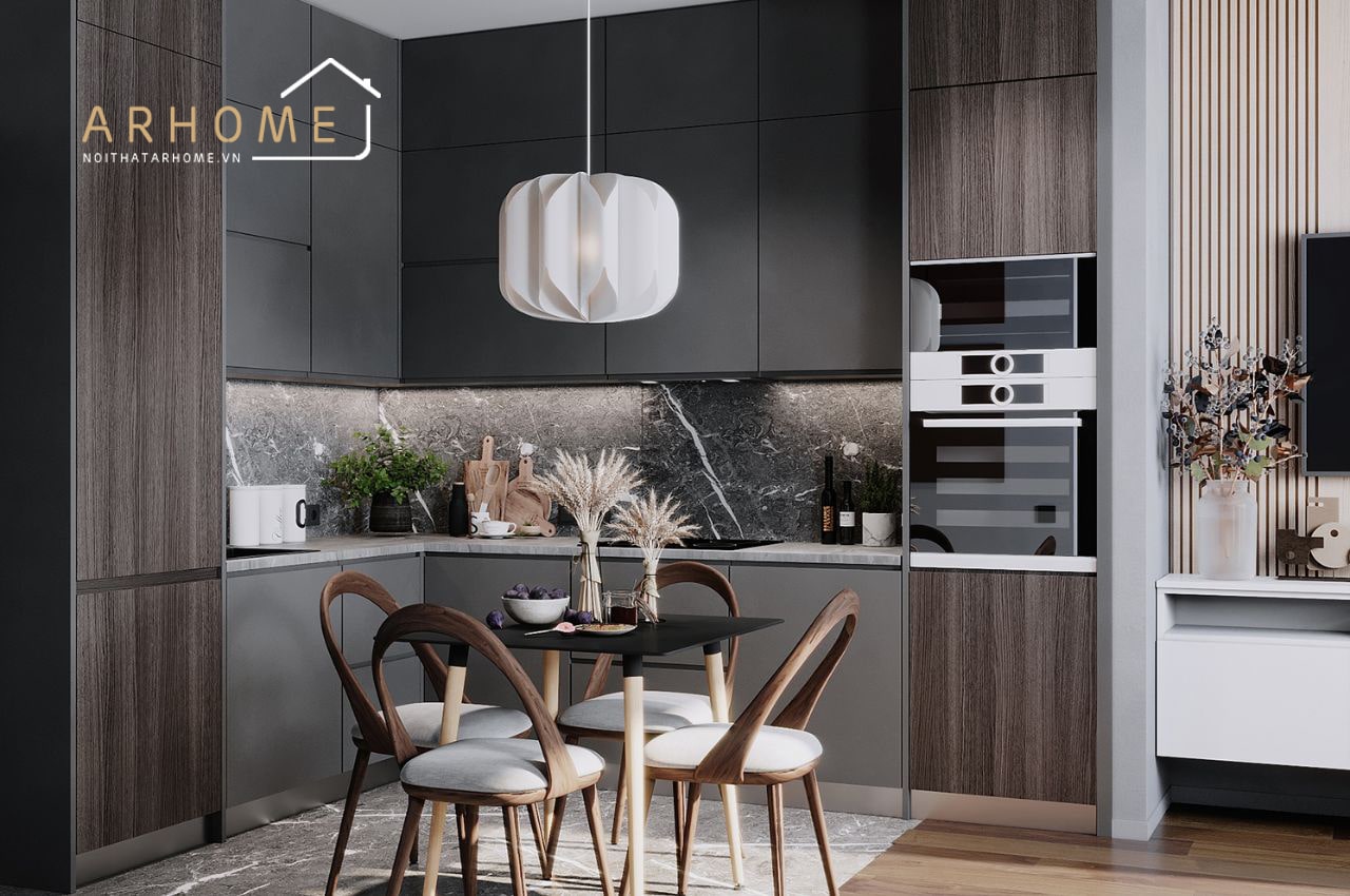 Thiết kế nội thất trang trọng với mẫu tủ bếp chữ L