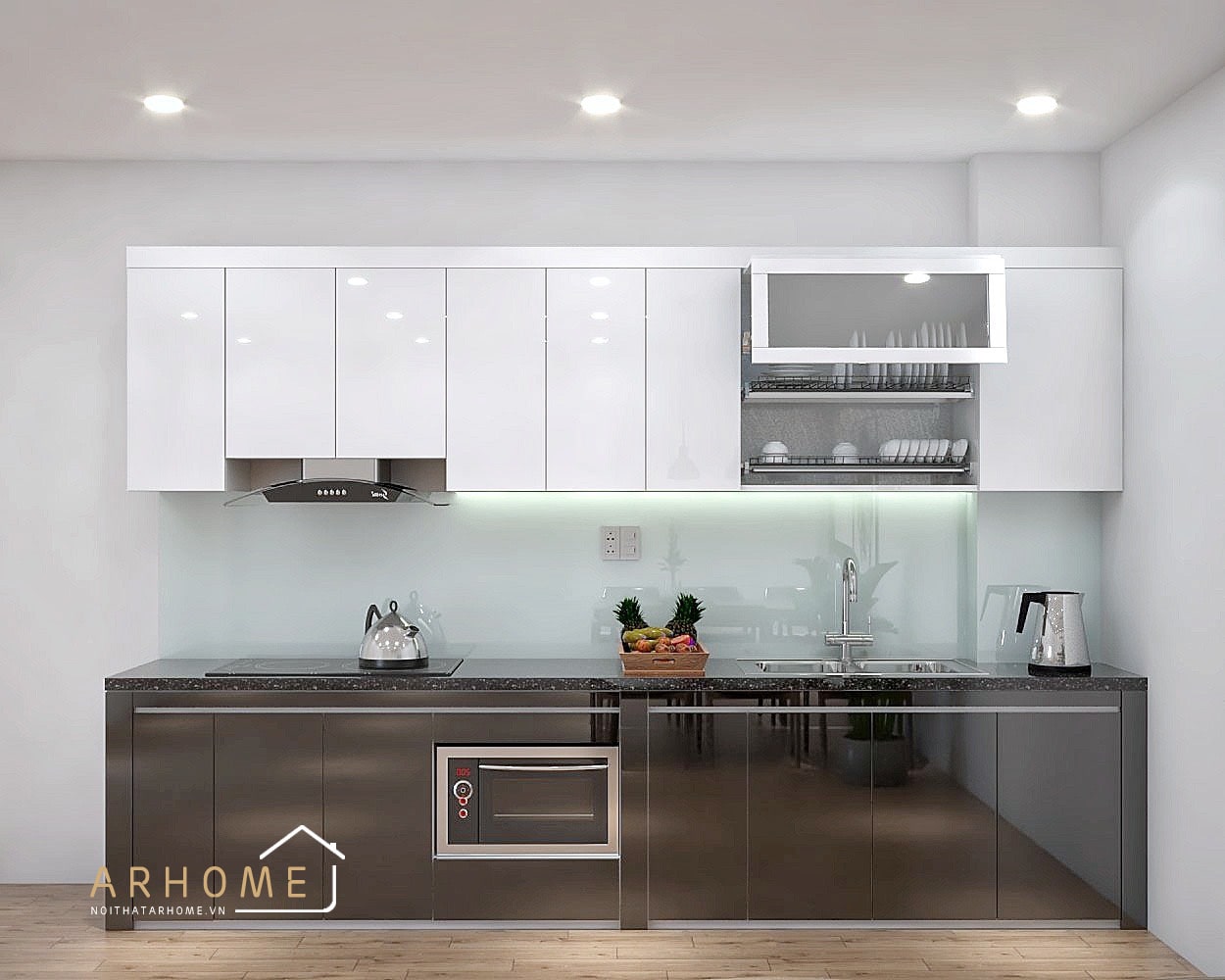 Thiết kế tủ bếp Acrylic chữ I cho nhà phố