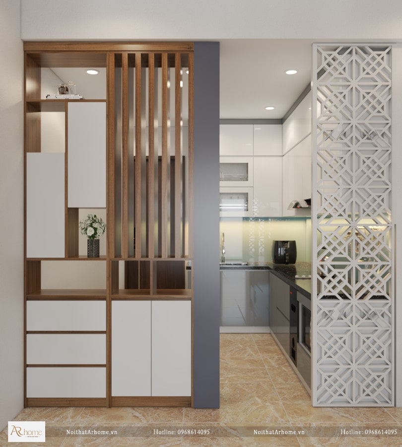 Thiết kế tủ bếp cánh Acrylic đẹp có vách ngăn