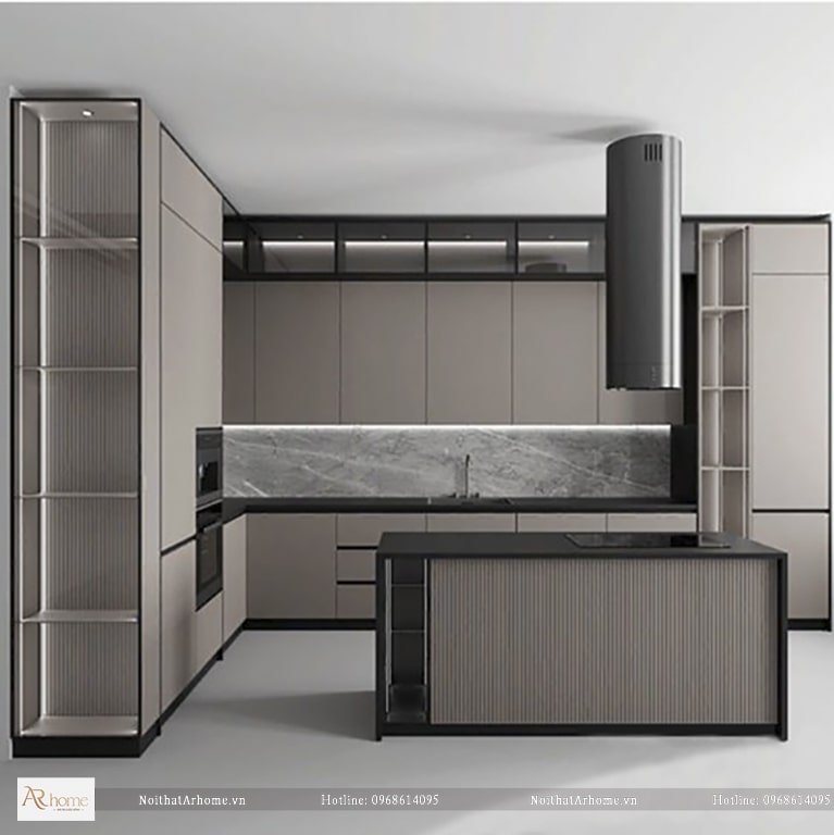 Thiết kế tủ bếp chữ l kết hợp với bàn đảo