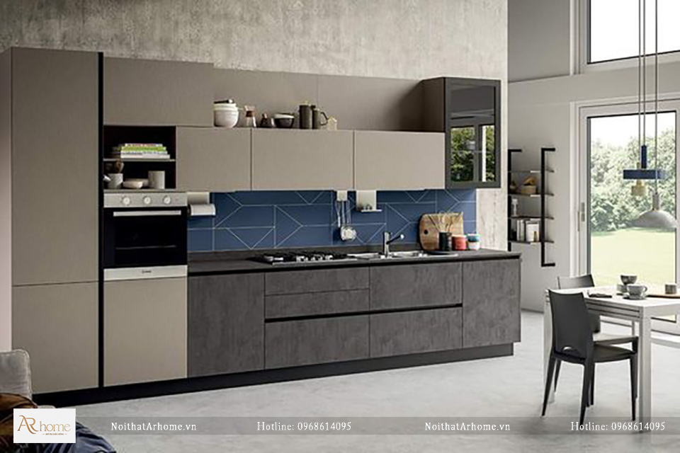 Thiết kế tủ bếp Melamine cánh phủ Acrylic