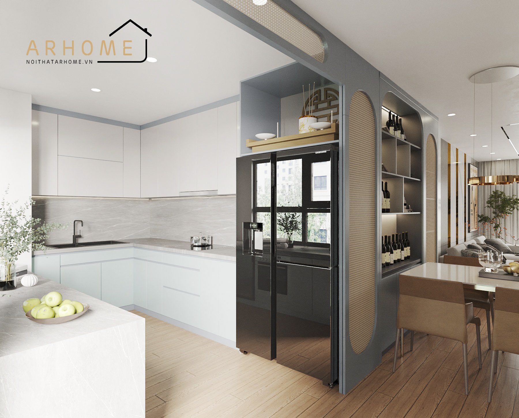 Tủ bếp cánh phủ chất liệu Acrylic hình chữ L