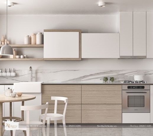 Tủ bếp Acrylic giá rẻ hình chữ I nhỏ gọn